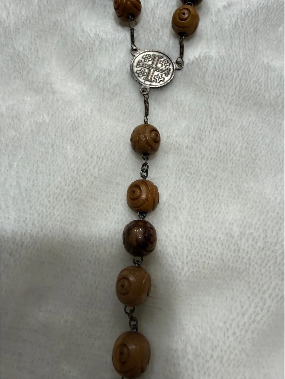 Set of 2 vintage rosaries wood and silver pleated St. Benedict wood bracelet